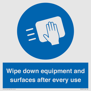 Wipe down equipment and surfaces after every use